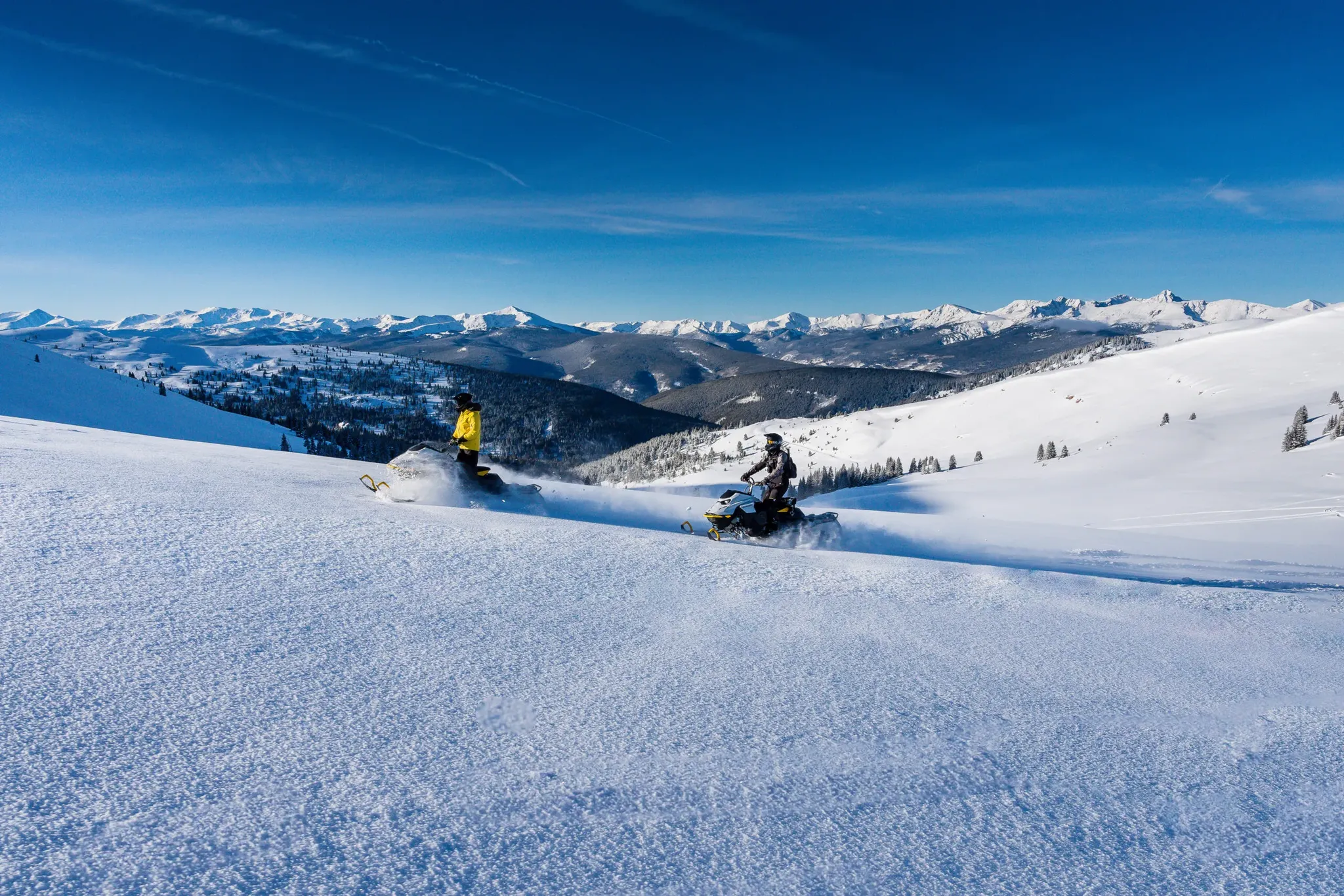 High alpine Performance Tour snowmobile ride outside Denver Colorado